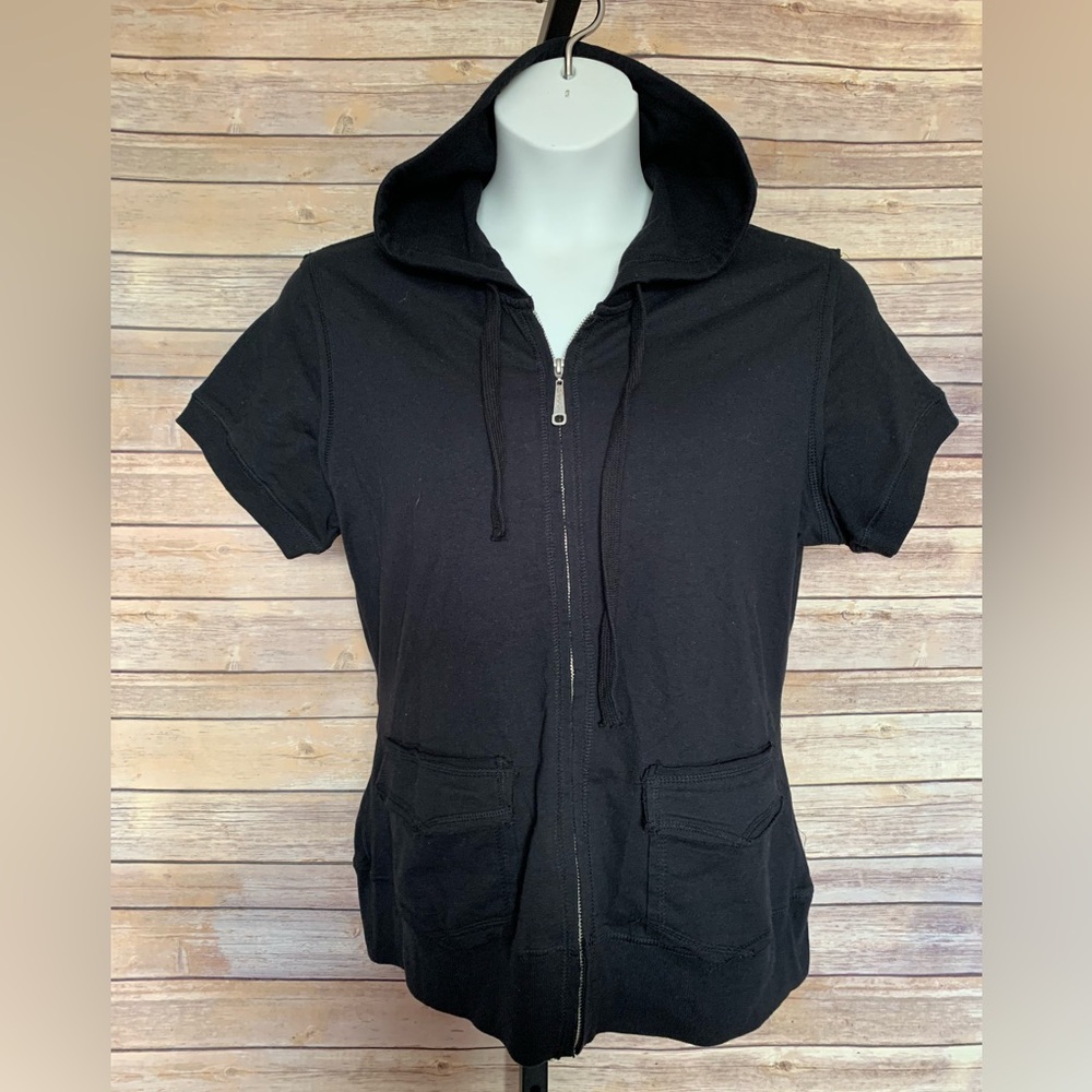 Seven7 Black Short Sleeve Hoodie Top - Size 14/16